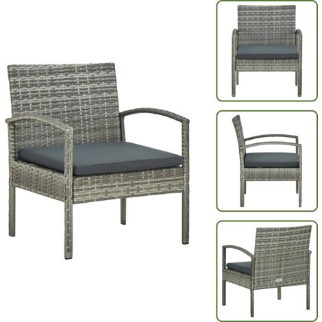 Silla de jardín gris - vidaXL Silla de jardín con cojín ratán sintético gris - Silla de jardín exterior