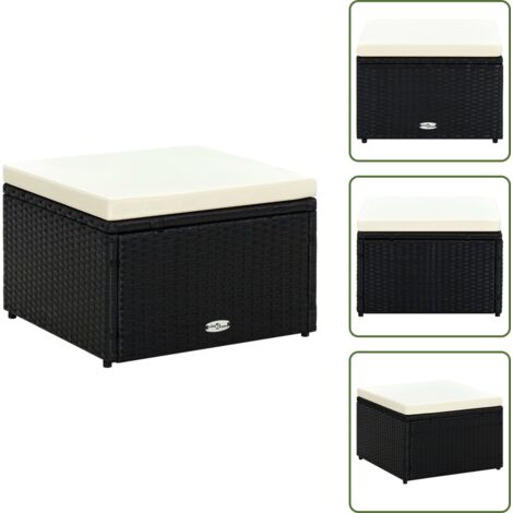 Silla de jardín impermeable - vidaXL Taburete otomana poli ratán 53x53x30 cm negro - Silla de jardín con cojín