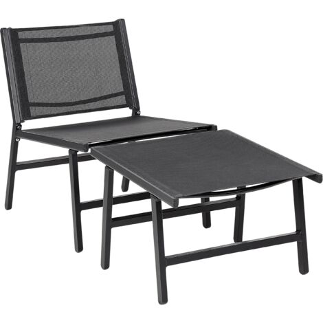 Silla de jardín moderna para exteriores asiento de textileno estructura de metal con reposapiés negro Marceddi