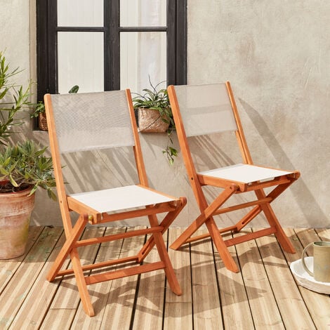 Silla de jardín plegable de madera de eucalipto, set de 2, Almeria, Blanco, 50x58.7x89 cm