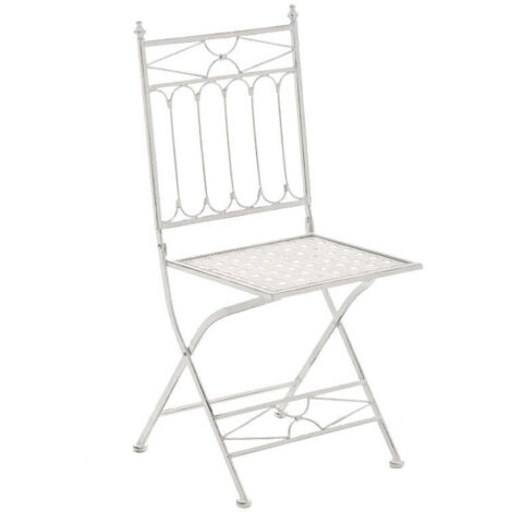 Silla de jardín plegable para terraza o balcón diseño rústico en hierro forjado blanco envejecido 100003593