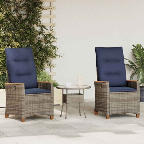 Silla de jardín reclinable con cojín 2 pcs Gris y azul marino