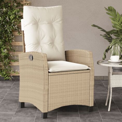 Silla de jardín reclinable con cojines ratán sintético beige vidaXL