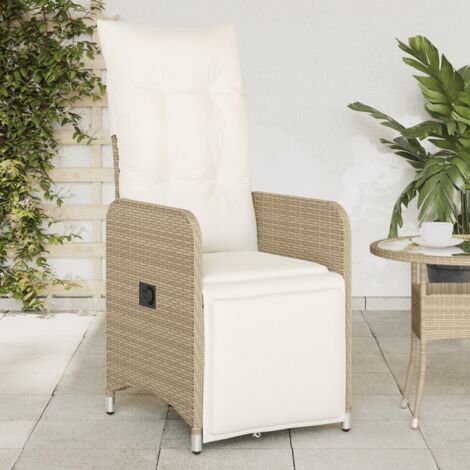 Silla de jardín reclinable con cojines ratán sintético beige vidaXL