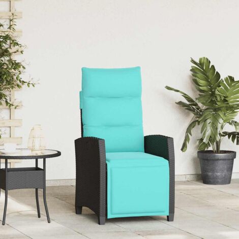 Silla de jardín reclinable con mesa auxiliar ratán negro