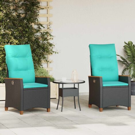 Silla de jardín reclinable Negro y Turquesa 64 x 57,5 x 112 cm