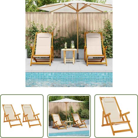 Silla de jardín -  Silla de playa con cojín 2 pcs Marrón 61.5 x 123 x 82cm