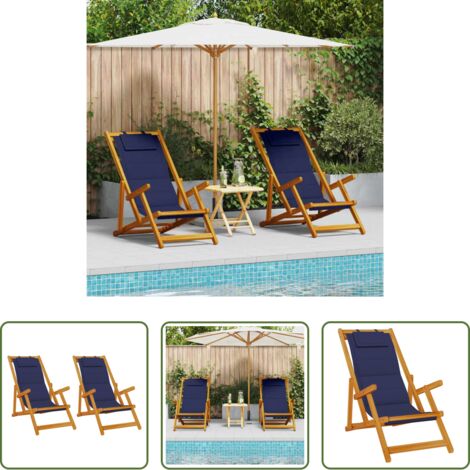 Silla de jardín -  Silla de playa con cojín 2 pcs Marrón 61.5 x 123 x 82cm