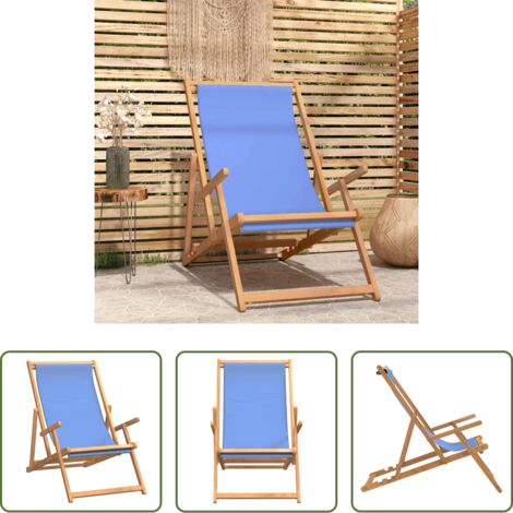 Silla de jardín -  Silla de playa plegable de madera maciza de teca azul