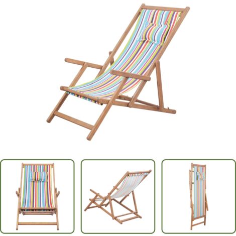 Silla de jardín -  Silla de playa plegable tela y estructura de madera multicolor