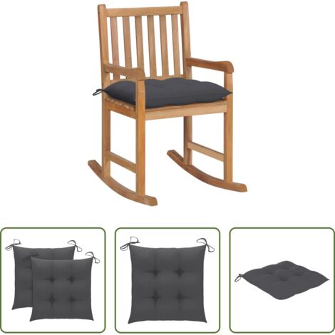 Silla de jardín -  Silla mecedora de madera maciza teca con cojín gris antracita