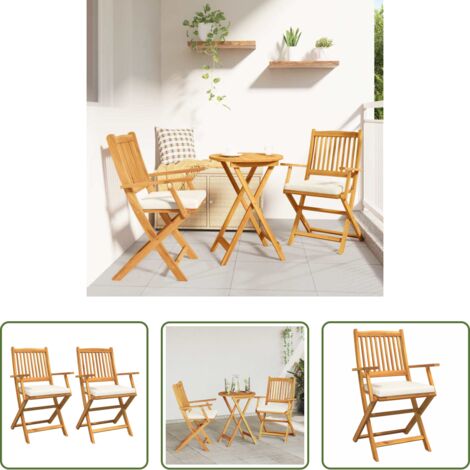 Silla de jardín -  Silla Plegable con cojín 2 pcs Marrón Madera maciza de Acacia