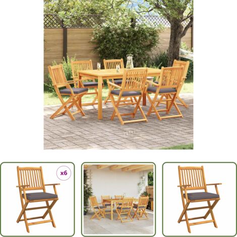 Silla de jardín -  Silla Plegable con cojín 6 pcs Gris 49 x 57.5 x 92cm