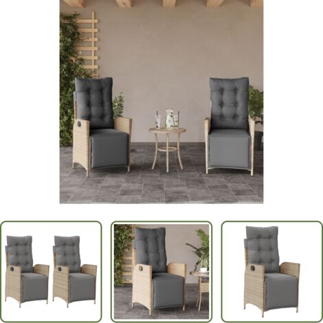 Silla de jardín -  Sillón reclinable jardín reposapiés 2 uds ratán PE beige mezcla