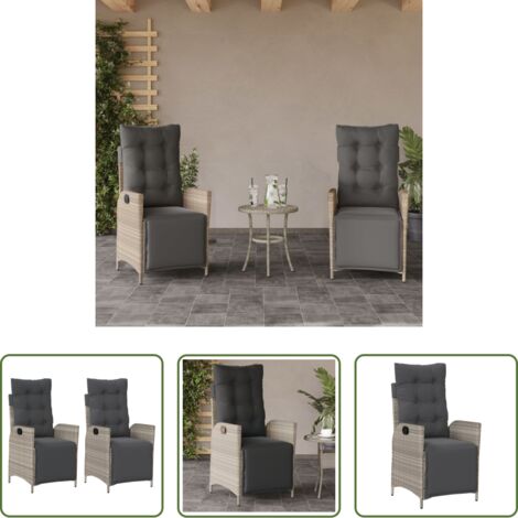 Silla de jardín -  Sillón reclinable jardín y reposapiés 2 uds ratán PE gris claro