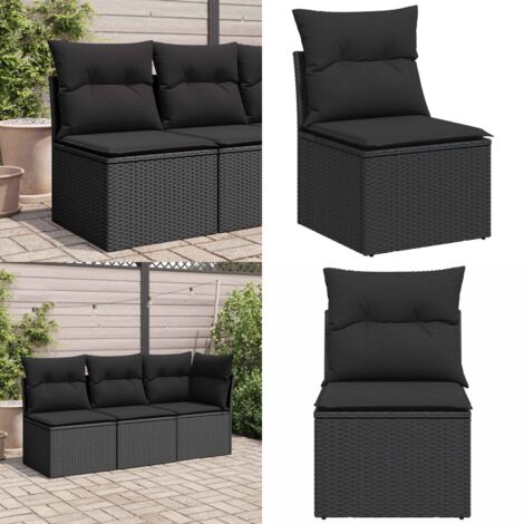 Silla de jardín sin brazos con cojines de ratán sintético negro - Silla de jardín sin brazos - Cojín sintético