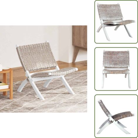 Silla de jardín - vidaXL Silla de ratán kubu natural y madera maciza de caoba blanca - Silla de relax