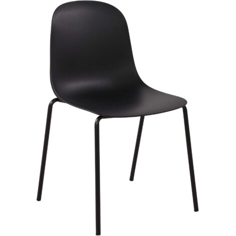 Silla de jardín x1 en plástico negro con estructura de acero resistente de cuatro patas 100007289