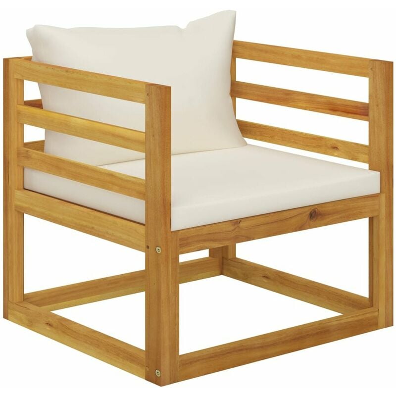 

Happyshopping - Silla de jardin y cojines color crema madera maciza de acacia