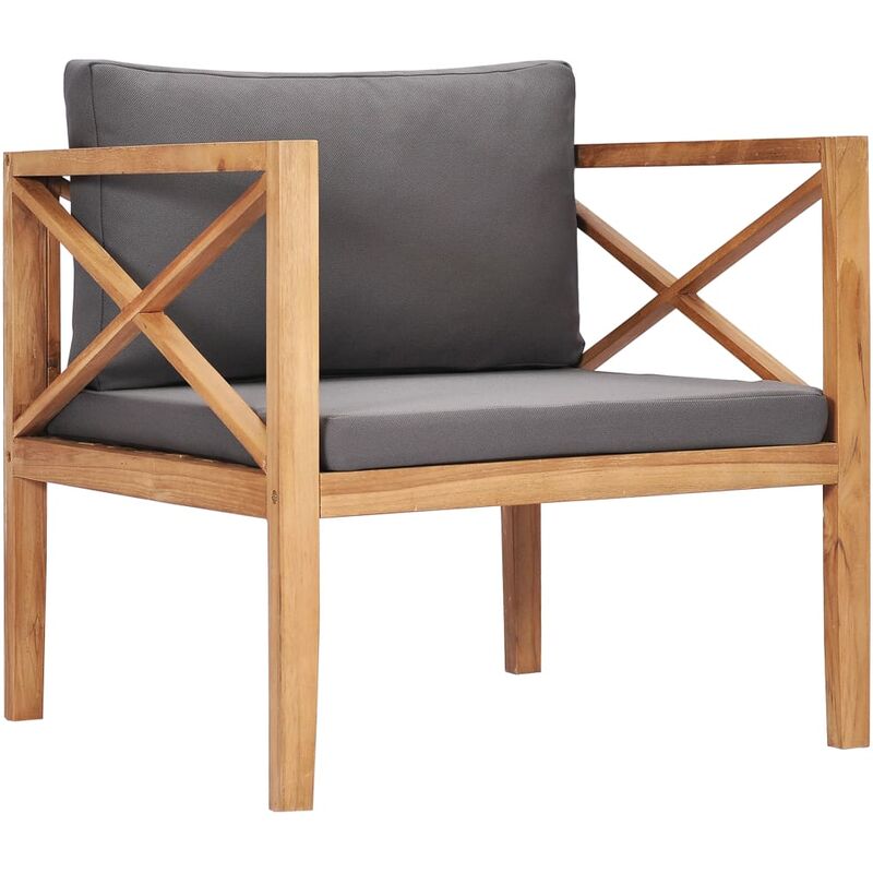 

Silla de jardín y cojines grises madera maciza de teca