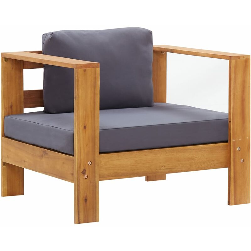 

Silla de jardín con cojín madera maciza de acacia gris oscuro - Gris