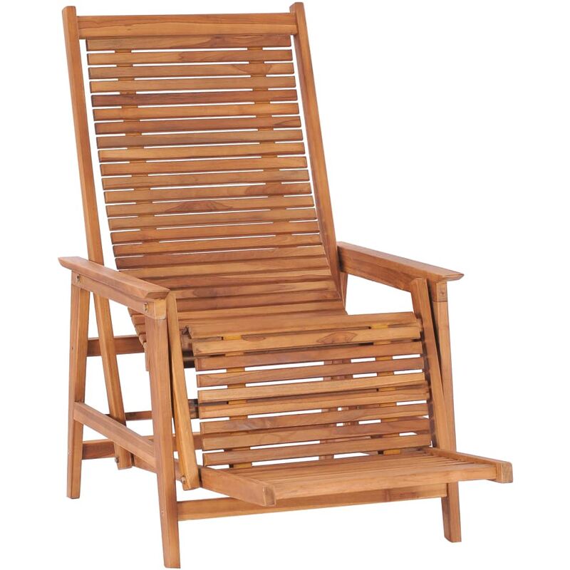 

Silla de jardín con reposapiés de madera maciza de teca - Marrón