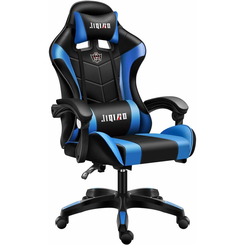 

Silla de juego gaming de oficina con reposapiés - Silla de juego - Silla de juego ergonómica con reposacabezas, cojín lumbar, respaldo alto (negro +