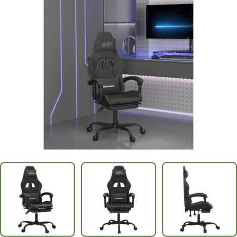 Silla de juego -  Silla gaming con reposapiés cuero sintético negro
