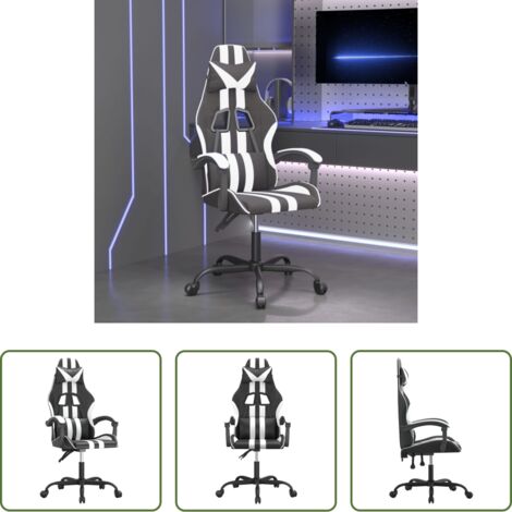 Silla de juego -  Silla gaming giratoria cuero sintético negro y blanco