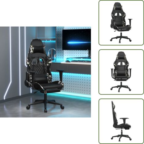 Silla de juego - vidaXL Silla gaming con reposapiés cuero sintético negro camuflaje - Silla ergonómica