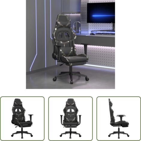 Silla de juegos -  Silla gaming con reposapiés cuero sintético negro camuflaje