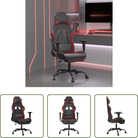 Silla de juegos -  Silla gaming con reposapiés cuero sintético negro rojo tinto