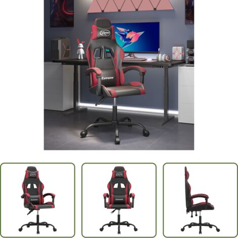 Silla de juegos -  Silla gaming giratoria cuero sintético negro y rojo vino tinto