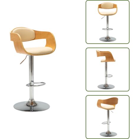 Silla de madera curvada - vidaXL Taburete de cocina de madera curvada y cuero sintético crema - Silla con reposapiés