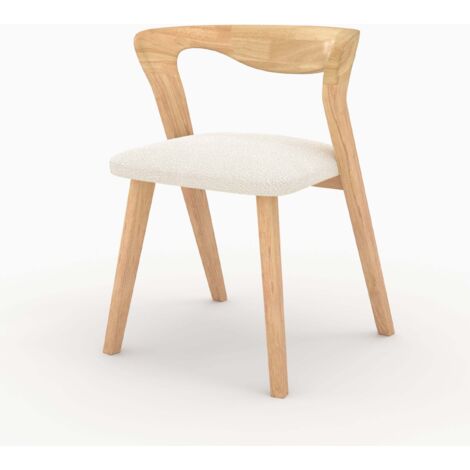 Silla de madera de hevea clara y tejido bouclé crema - Vega