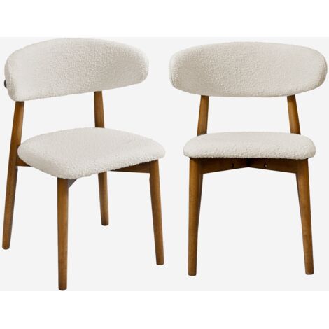 Silla de madera de hevea y tejido borreguito, set de 2