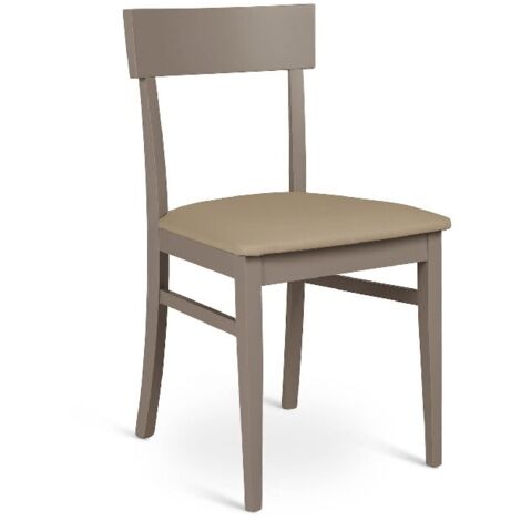 Silla de madera lacada gris claro con asiento de similpiel 445xh. 82 cm