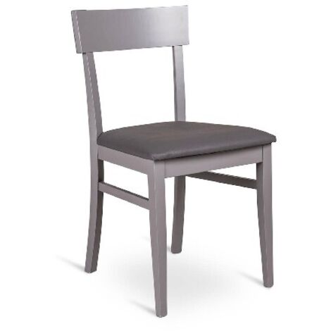 Silla de madera lacada gris oscuro con asiento de similpiel 445xh. 82 cm