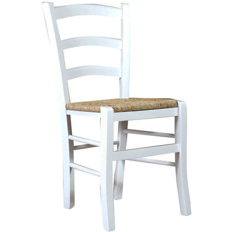 

Silla de madera maciza de haya acabado lacado blanco y asiento de paja L45xPR45xH88 cm Hecho en Italia