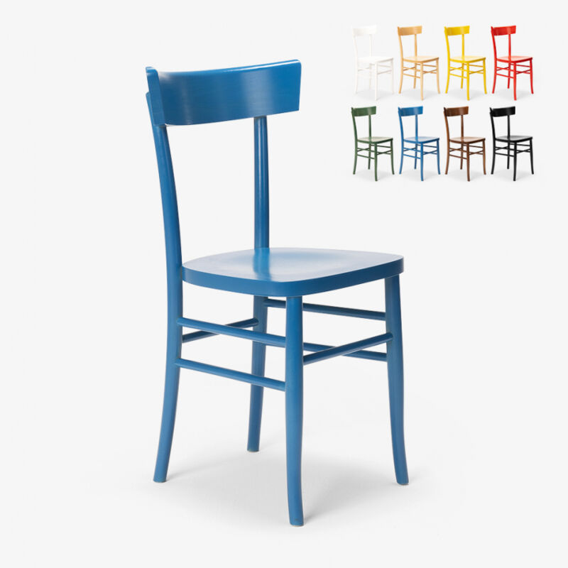 

Silla de madera rústica clásica para comedor cocina bar restaurante Milano | Azul