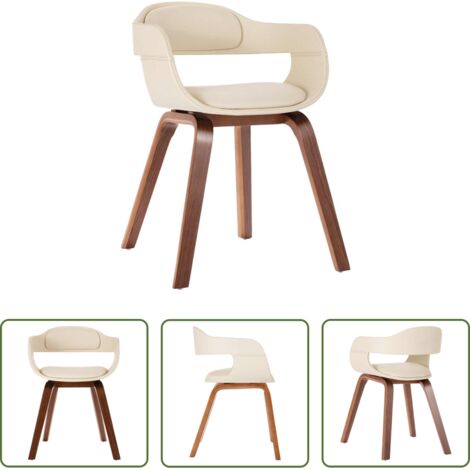 Silla de madera -  Silla de comedor de madera curvada y cuero artificial blanco