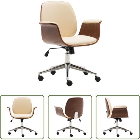 Silla de madera -  Silla de oficina de madera curvada y cuero sintético crema