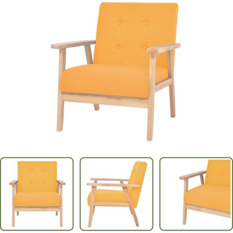Silla de madera -  Sillón de tela amarillo