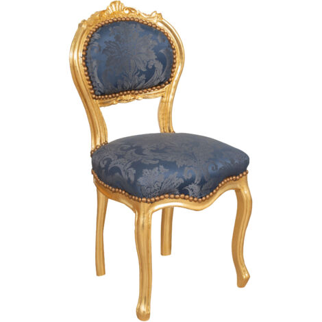 Silla de madera Sillón tapizado estilo Luis XVI francés 44x88x42 cm Sillón de haya maciza Sillón de salón Acabado dorado