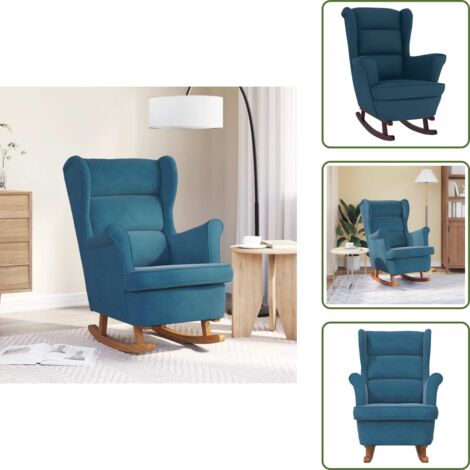 Silla de madera - vidaXL Mecedora con respaldo alto de terciopelo azul y madera maciza - Silla de salón
