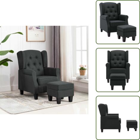 Silla de madera - vidaXL Sillón con reposapiés tela gris oscuro - Silla con respaldo alto