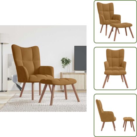 Silla de madera - vidaXL Sillón de relax con taburete terciopelo marrón -