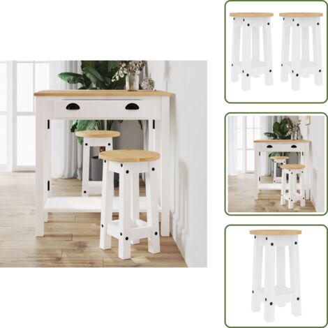Silla de madera - vidaXL Taburetes altos de cocina 2 uds madera maciza de pino blanco - Silla de cocina con respaldo