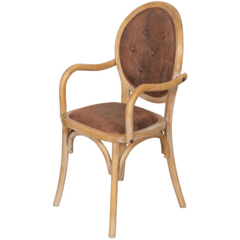 Silla de madera y piel sintética Sillas con reposabrazos Comedor y cocina Sillón tapizado Sillón de sala Dormitorio