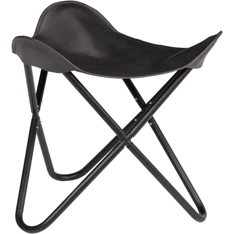 

vidaXL Taburete Butterfly de Cuero Auténtico Negro - Negro